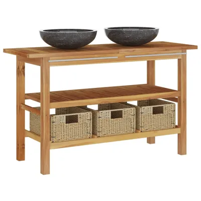 Produktbild von Waschtisch mit Marmorwaschbecken Schwarz Massivholz Teak