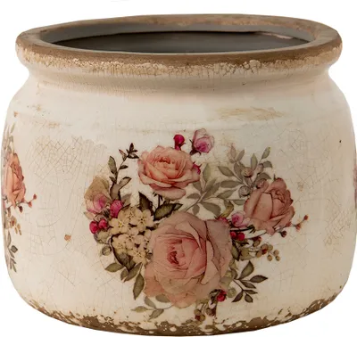 Image de Clayre & Eef Pot de fleurs Ø 14x12 cm Rose Beige Céramique Fleurs