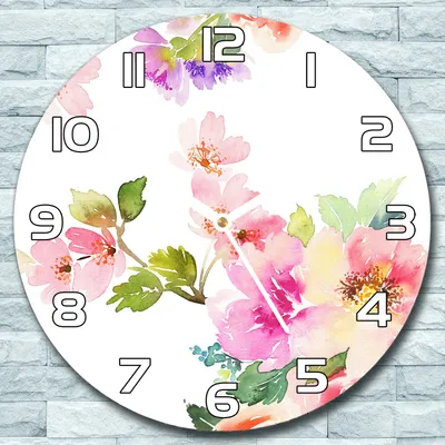 Produktbild von Wanduhr aus Glas Rund fi 30 Blumen Aquarell Quarz Deko Wohnzimmer Büro