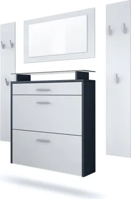 Produktbild von Vladon Garderobe Malea, Garderobenset bestehend aus 1 Hängeschuhschrank, 1 Wandspiegel und 2 Garderobenpaneele, Anthrazit matt/Weiß matt
