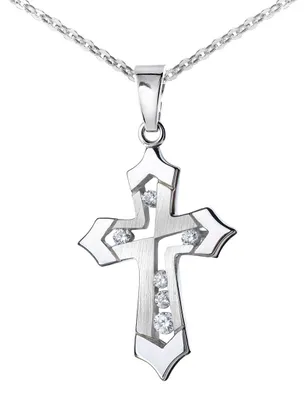 Image de MATERIA Croix en argent 925 avec chaîne et zircone - Petit pendentif chrétien pour femmes et enfants avec boîte #KA-117