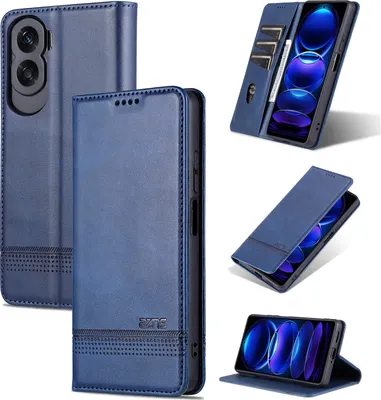 Image de Etui en cuir pour Honor 90 Lite, étui portefeuille pliable avec fermeture magnétique et support bleu