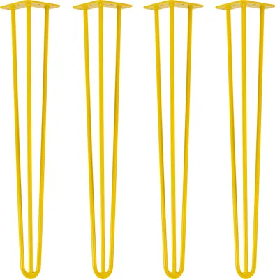 Immagine prodotto di Natural Goods Berlin Gambe HAIRPIN, gambe a forcina, gambe per mobili, gambe per tavoli, giallo colza, 71 cm, 3 montanti, 4 pezzi