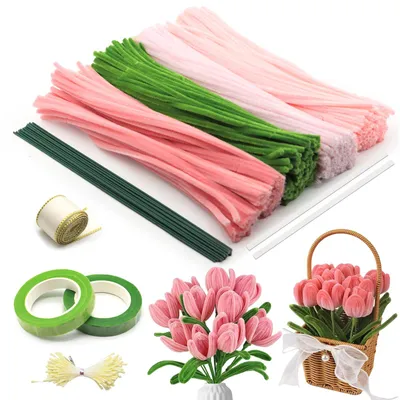 Image de Kit de fabrication de bouquets de fleurs avec des nettoyants pour tubes, comprenant 400 pièces et des accessoires pour créer des bouquets de fleurs personnalisés, disponible en 4 couleurs