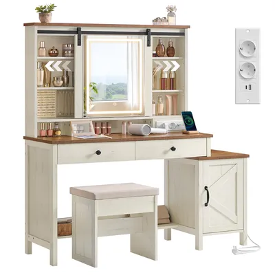 Produktbild von VASAGLE LIRY Kollektion - Schminktisch mit Spiegel, Beleuchtung, Hocker, Ladestation, 2 Schubladen