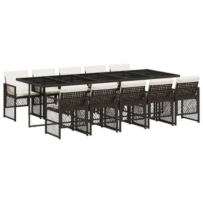 Produktbild von 11-tlg. Garten-Essgruppe mit Kissen Braun Poly Rattan