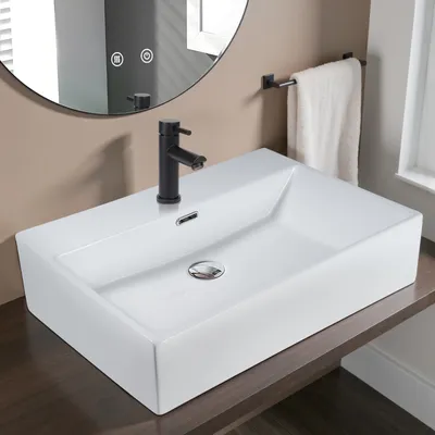Obrázok produktu pre ZMH závesné umývadlo 51 × 42 × 15 cm keramické umývadlo obdĺžnikové umývadlo na dosku s otvorom na batériu závesné umývadlo do kúpeľne umývadlo na WC pre hostí