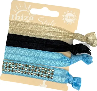 Produktbild von Haargummi-Nieten im Ibiza-Stil, Schwarz, Kamelblau