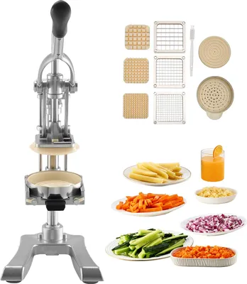 Produktbild von SucceBuy Manueller Edelstahl-Gemüseschneider mit 3 austauschbaren Klingen (12,7/9,525/6,35 mm) und Entsafterklinge – Ideal für Pommes und Obst