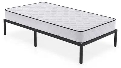 Produktbild von Metallbett 100x200 cm Bettgestell mit Matratze Klappbett Gästebett Lattenrost Schwarz 6 Beine 10 Latten