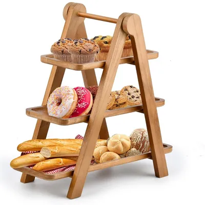 Produktbild von Holz Etagere mit 3 Ebenen für Servierplatten