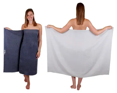 Produktbild von 2 Stück Maxi Duschtücher XXL Badetuch Größe 100x150cm Berlin Farbe Silbergrau/dunkelgrau
