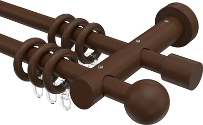 Produktbild von Interdeco Gardinenstange / Vorhangstange Nussbaum lackiert, Typ Talena Luina (Kugel), 20 mm Ø 2-läufig, 140 cm