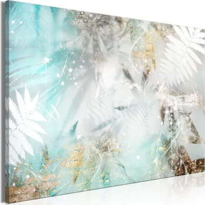 Produktbild von Vliesstoff Leinwandbild - Turquoise Dream (1 Part) Wide 90x60 cm Blätter a-C-0194-b-a