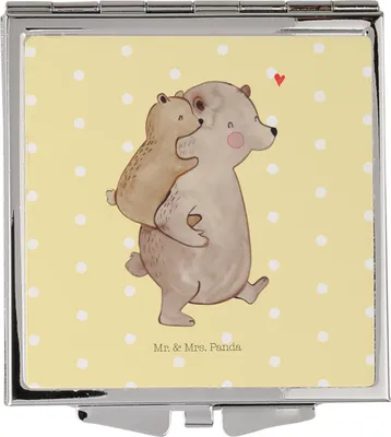 Produktbild von Mr. & Mrs. Panda Kosmetikspiegel Papa Bär - Gelb Pastell - Geschenk, Taschenspiegel, Vatertag, Geburtstag, Quadratischer Spiegel, Schminkspiegel, Vater, Muttertag