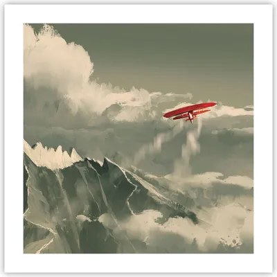 Produktbild von Poster - Poster ohne Rahmen - Rot Flugzeug Berge - 50x50 cm - Wand Bild - Wanddeko - Wandbilder - Kunstposter - Wandposter - Bilder - Kunstdruck - Wanddekoration - Wandbild - P2XAC50x50-4854