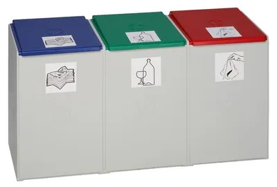 Produktbild von Kunststoff-Container, Volumen 60 l, 3-fach, lichtgrau, ohne Deckel, BxTxH 1060x405x570 mm