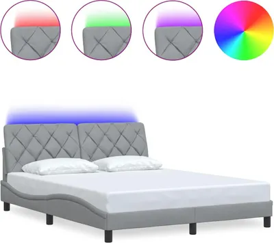 Productafbeelding van vidaXL Bedframe met LED-verlichting, zonder matras, lichtgrijs, 160x200 cm, stof