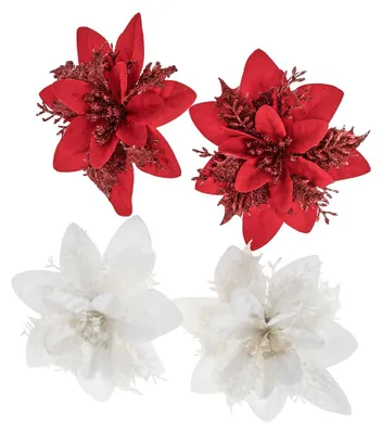 Produktbild von Weiße und rote Weihnachtssternchen, 14 cm, 4 Stück.