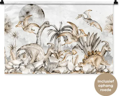 Produktbild von MuchoWow® Wandteppich Wandbehang Dino - Dschungel - Natur - Tiere - Kinder - Kinder 90x60 cm Tapisserie Dekoration Wandtuch - Wandskulpturen - Bildteppich