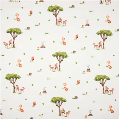Jersey Kinderstoff Waldtiere ab 0,5x1,43m Baumwoll-Stoff Meterware Kindermotiv creme