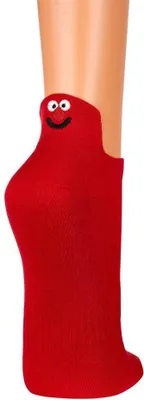 Produktbild von FussFreunde 3 Paar Sneakers Socken mit Smiley Fersen-Stick, Rot, Größe 36-41