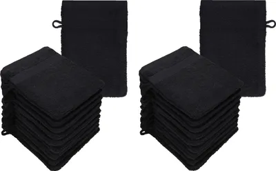 Produktbild von Betz 20 Stück Waschhandschuhe 16x21 cm PREMIUM 100% Baumwolle  Farbe: schwarz
