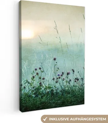 Obrázok produktu pre OneMillionCanvasses® - Obrazy na plátne - 90x140 cm, Príroda - Vintage - Kvety - Slnko, Nástenná umelecká tlač Dekorácia na stenu - Fotografia na plátne - Obraz na drevenom ráme - Dekorácia na stenu - Spálňa