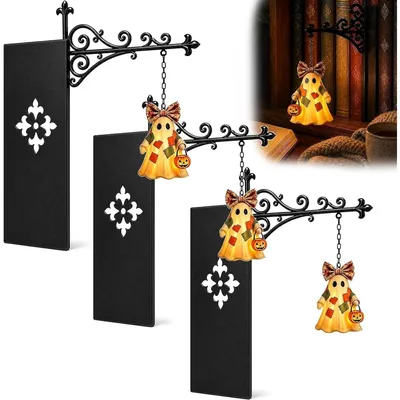 Productafbeelding van Spookachtige boekenlamp, Halloween decoratie voor boekenkast met voetstuk in de vorm van boekensteunen, set van 3