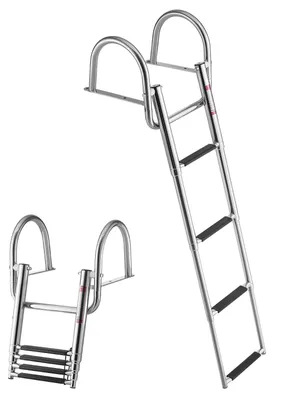 Produktbild von Bootsleiter ausziehbar - Badeleiter mit Handlauf - 4 Stufen Rutschfest - Edelstahl Teleskop - 272 kg Tragkraft - Für Boot Steg Ponton Pool - Silber