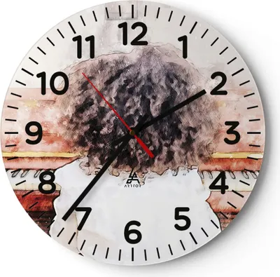 Produktbild von Wanduhr - Rund - Glasuhr - Kind Klavier Aquarell - 40x40cm - Schleichendes Uhrwerk - Lautlos - zum Aufhängen bereit - Dekoration Modern - Wanddekoration aus Glas - C4AR40x40-4702