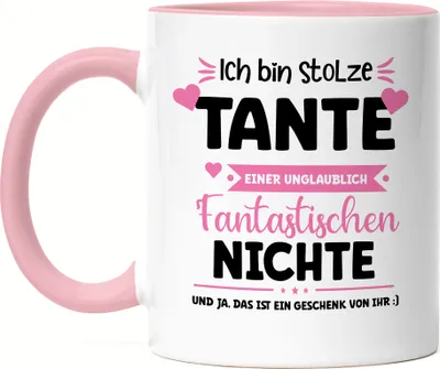 Produktbild von Ich bin stolze Tante Tasse Rosa Geschenk Geburtstag Patentante Tante und Nichte