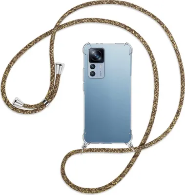 Produktbild von Handykette Backcover-Schutzhülle mit Band (Metall silberfarben) für Xiaomi 12T (Pro), Redmi K50 Ultra - braun+beige