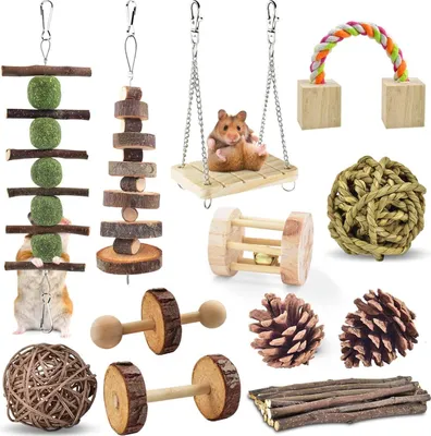 Produktbild von 12er Pack Hamster Kauspielzeug aus Naturholz für Ratten, Chinchillas und
