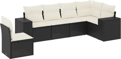 Produktbild von vidaXL 6-tlg. Garten-Sofagarnitur mit Kissen Schwarz Poly Rattan