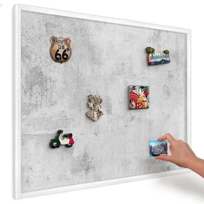 Produktbild von Magnettafel 80x60 cm mit weißem Rahmen - Magnetische Metalltafel, Magnetpinnwand zur Wandmontage für Wohnzimmer, Küche, Flur, Kinderzimmer und Büro - Rohbeton