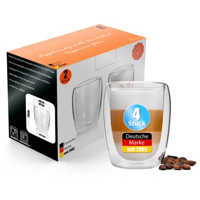 Produktbild von BigDean 4 Stück doppelwandige Latte Macchiato Gläser 300 ml – Kaffeegläser in Geschenkverpackung