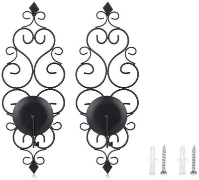 Produktbild von Tomivo® Dailygoods Wandkerzenhalter Set (2) – schwarzer, klappbarer Wand-Kerzenhalter aus Metall, inkl. 2 Dübel, Nachbildungativer Kerzenständer