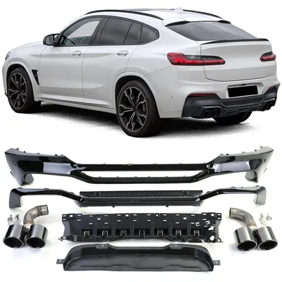 Produktbild von Heckdiffusor für BMW X4 G02 2018-2021 Glanz Stoßstange + Endrohre schwarz