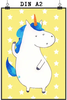 Produktbild von Mr. & Mrs. Panda Bild Einhorn Mann DIN A2 - Gelb Pastell - Geschenk, kunstdruck poster, Plakat, Freundin, Unicorn, wanddeko, BFF, drucke, Cool, Einhörner, Wandbild
