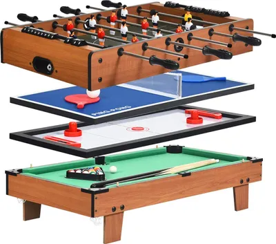 Produktbild von Multifunkční dřevěný herní stůl COSTWAY 4 v 1, kulečníkový stůl a stůl na stolní tenis a stůl na vzdušný hokej a stolní fotbal, ideální pro herny, bary, párty, pro děti i dospělé