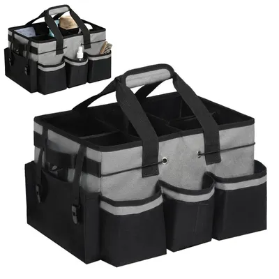 Putztasche faltbar, Oxford-Gewebe, 25×24×8 cm, grau/rosa/weiß