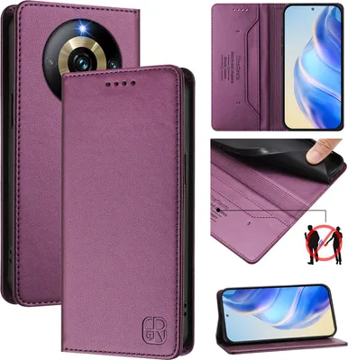 Produktbild von Lederhülle für Realme Narzo 60 Pro/Realme 11 Pro/Realme 11 Pro+ Hülle Flip Brieftasche Kartenfächern Ständer Schutzhülle Lila