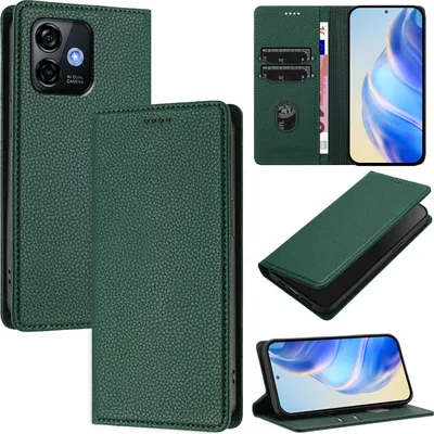 Produktbild von Litchi Leder Handyhülle für Ulefone Note 16 Pro Wallet Kartenfächer Standfunktion Hülle Grün