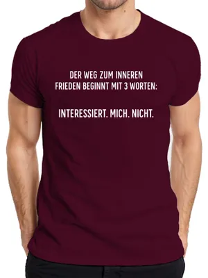 Productafbeelding van Interesseert me niet. Binnenrust. Sarcastisch, ironisch. Heren T-shirt, bordeauxrood, maat M