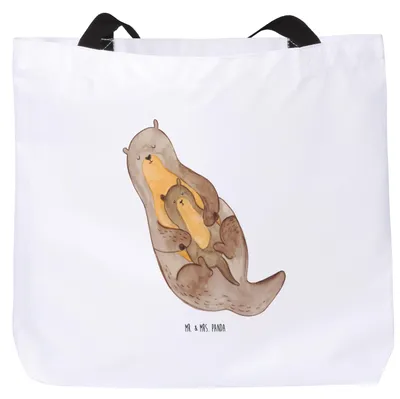 Produktbild von Mr. & Mrs. Panda Stoffbeutel Otter Kind - Weiß - Geschenk, Pandatasche, Tasche, Geburt, Baby, Beutel, Familie, Tote Bag, Reisetasche, Sohn, Mama, Strandtasche, Seeotter