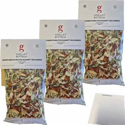 Produktbild von Gisellas Bottega Gewürzmischung für Spaghetti Bolognese 3er Pack (3x50g Packung) + usy Block