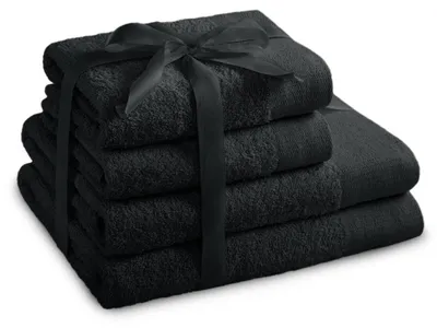 Produktbild von Handtuchset 2 Duschtücher, 2x Handtücher, mit Bordüre aus 100% Baumwolle Schwarz