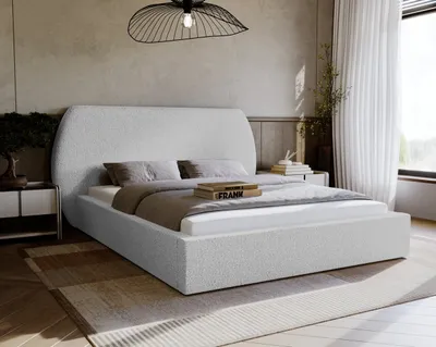 Obrázek produktu pro Čalouněná postel GRAINGOLD 180x200 Blossom - postel s roštem a zásuvkou - látka Bouclé - moderní postel do ložnice - světle šedá (Anthology 15)