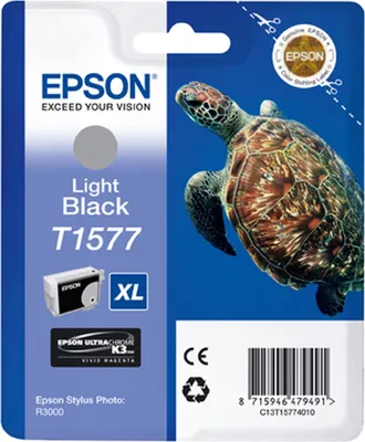 Produktbild von Epson Turtle T1577 Light Black, Hohe (XL-) Ausbeute, Light schwarz, Tinte auf Pigmentbasis, 25,9 ml, 1 Stück(e), 23000 Seiten